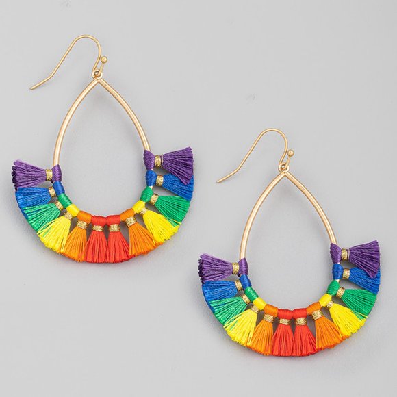 NEW! Multi-color Tassel Hoop Earrings - Picture 1 of 1
